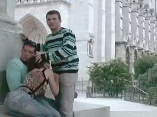 Two Perv Guys Fucking Slut In The Middle Of The Day In Front Of Notre Dame De Paris