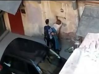 Voyeur Caught Fat Whore Fucking In Alley By Skinny Student Boy While People Passing By