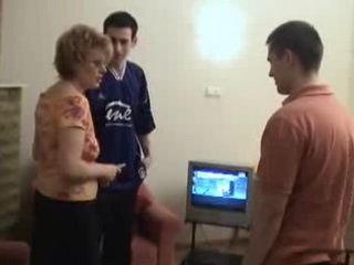 Russian mom is fucked by son and his friend