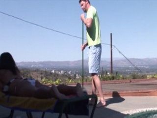 Sunbathing By The Pool Ends Up With Hard Fucking With Pool Cleaner