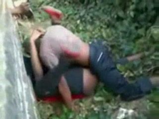 African Couple Taped In Hard Fuck Outdoor